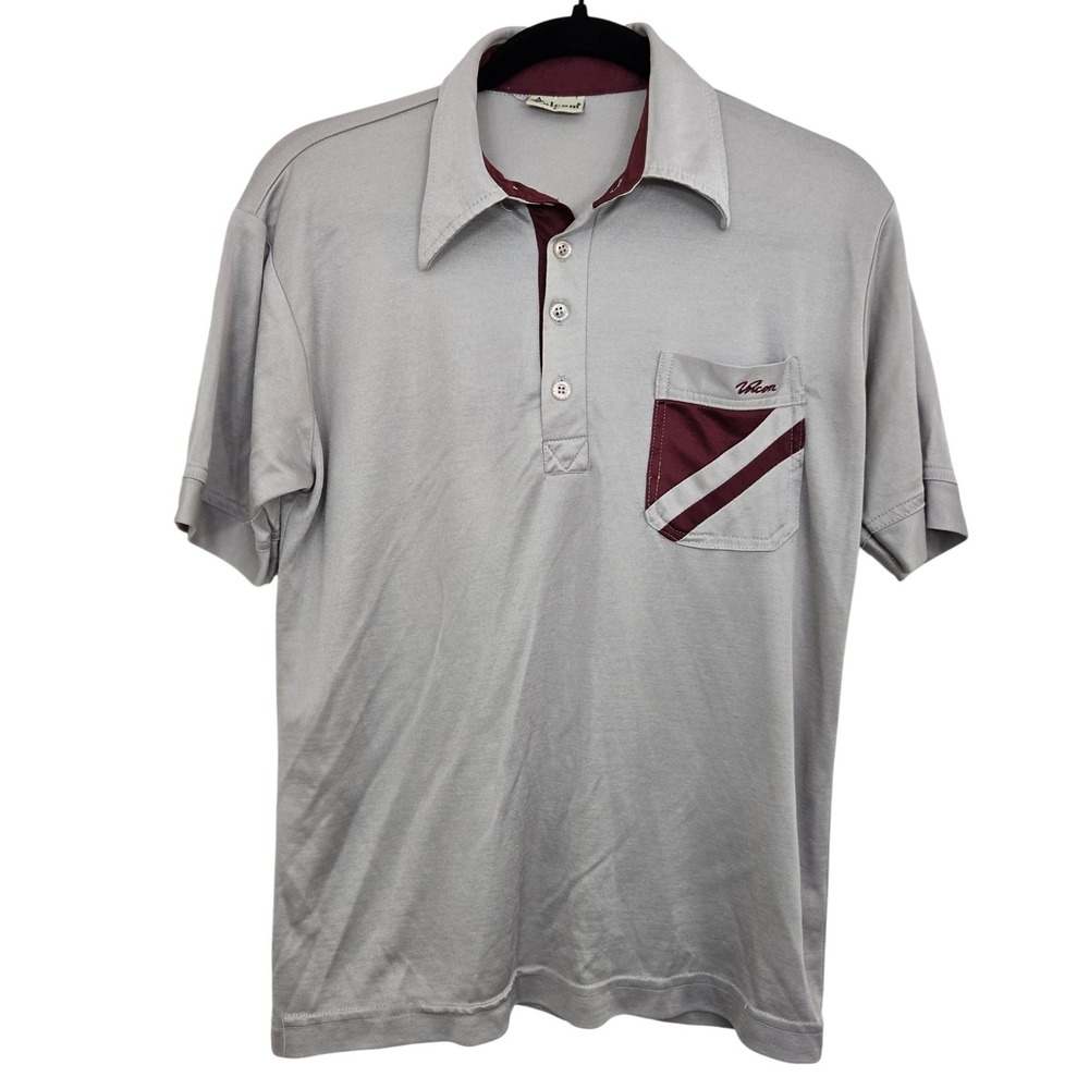 Vintage Volcom Polo Shirt S Gray‎ Maroon Pocket Made in USA 90s Skate Boarding